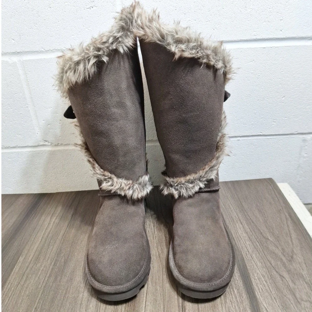 Bearpaw Sheilah Brown Suede Faux Fur Tall Winter Boots Womens 10 2139W
